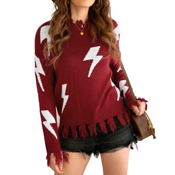 Red-Womens-Loose-Long-Sleeve-Crew-Neck-Ripped-Pullover-Knit-Sweater-Crop-Top-K193