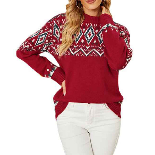 Red-Womens-Pullover-Sweater-Fall-Sweaters-for-Womens-Crewneck-Fashion-Pullover-Sweater-Lightweight-Knit-Sweater-K466