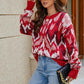 Red-Womens-Pullover-Sweaters-Long-Sleeve-Print-Knitted-Crew-Neck-Sweater-Tops-K643-Side