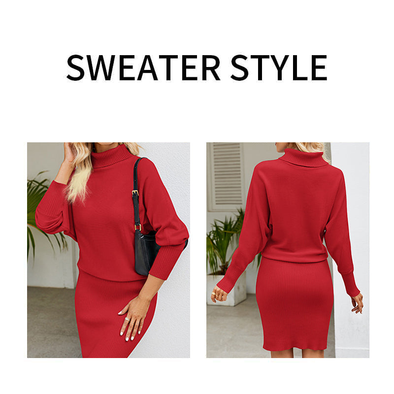 Red-Womens-Ribbed-Long-Sleeve-Sweater-Dress-High-Neck-Slim-Fit-Knitted-Midi-Dress-K589-Detail