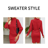 Red-Womens-Ribbed-Long-Sleeve-Sweater-Dress-High-Neck-Slim-Fit-Knitted-Midi-Dress-K589-Detail