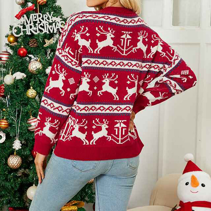 Red-Womens-Ugly-Christmas-Sweater-Christmas-Tree-Reindeer-Pullover-Jumper-K462-Back