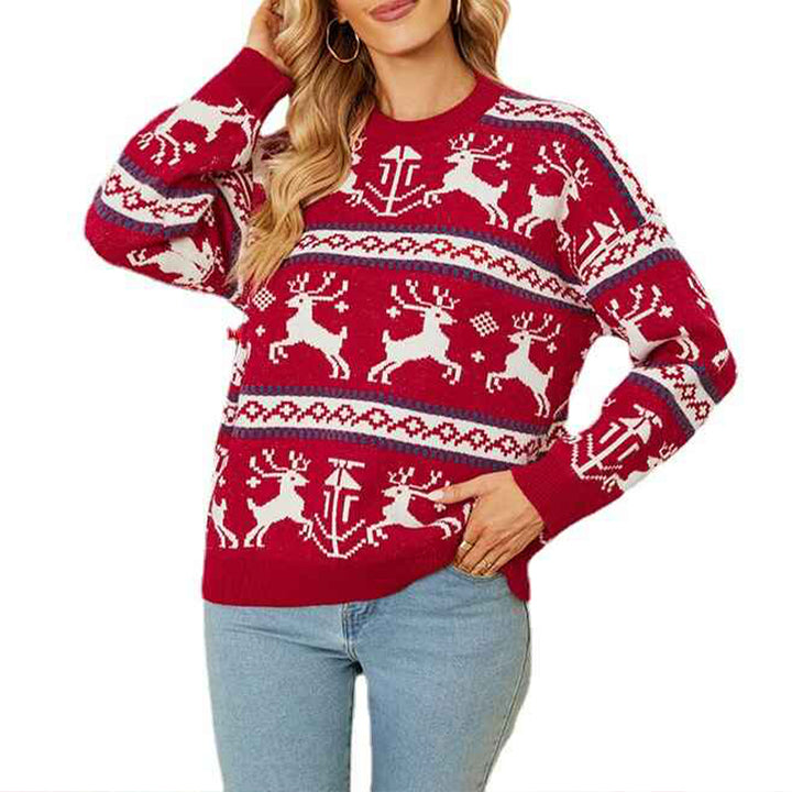 Red-Womens-Ugly-Christmas-Sweater-Christmas-Tree-Reindeer-Pullover-Jumper-K462