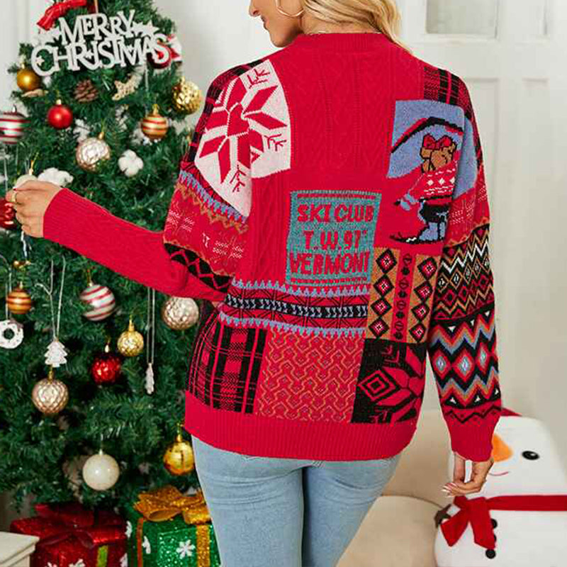 Red-Womens-Ugly-Christmas-Sweater-Novelty-Print-Crew-Neck-Sweater-K485-Back