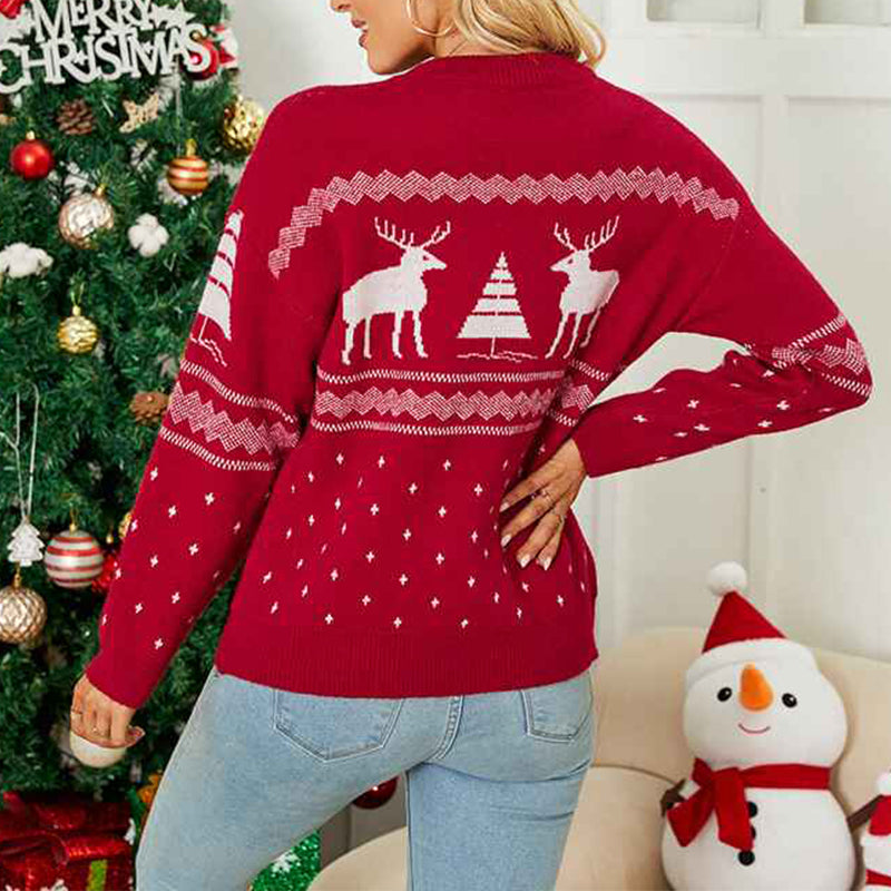 Red-Womens-Ugly-Christmas-Sweater-Unisex-Mens-Novelty-Fairisle-Reindeer-Pullover-for-Party-Fun-K482-Back
