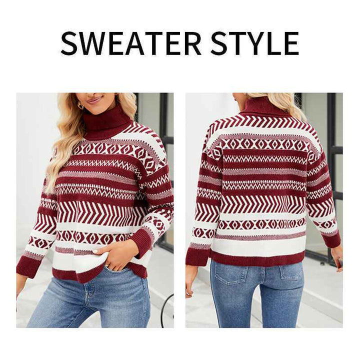 Red-Womens-loose-turtleneck-sweater-lazy-style-casual-knitted-sweater-k633-Detail