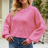Rosered-Women-Crewneck-Batwing-Sleeve-Oversized-Side-Slit-Ribbed-Knit-Pullover-Sweater-Top-K576