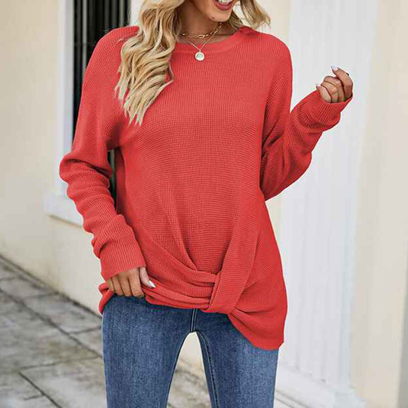 West-Red-Womens-Long-Sleeve-Oversized-Crew-Neck-Solid- Color-Knit-Pullover-Sweater-Tops-K493