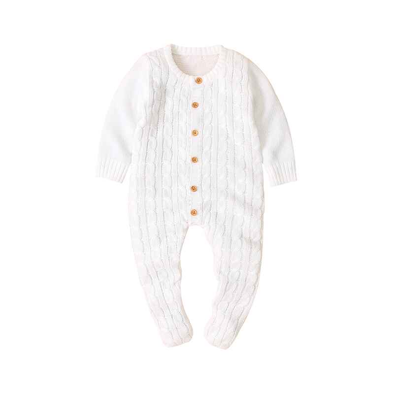 White-Baby-Knit-Romper-Bottom-Up-Cable-Sweater-Toddler-Baby-Bodysuit-Footies-A020