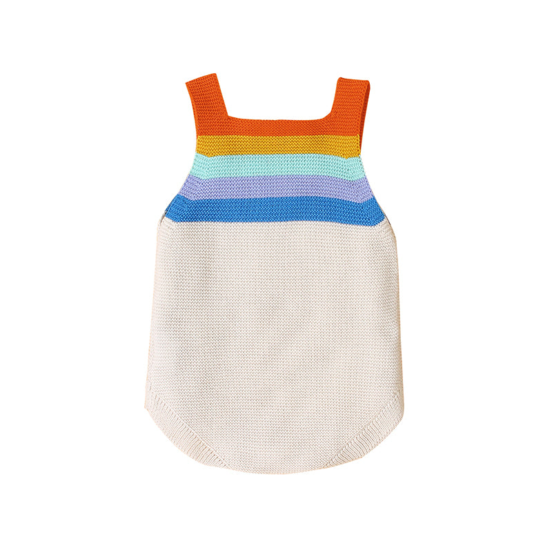 White-Baby-Romper-Toddler-Knit-Jumpsuit-Rainbow-Sleeveless-Sunsuit-A007-Back