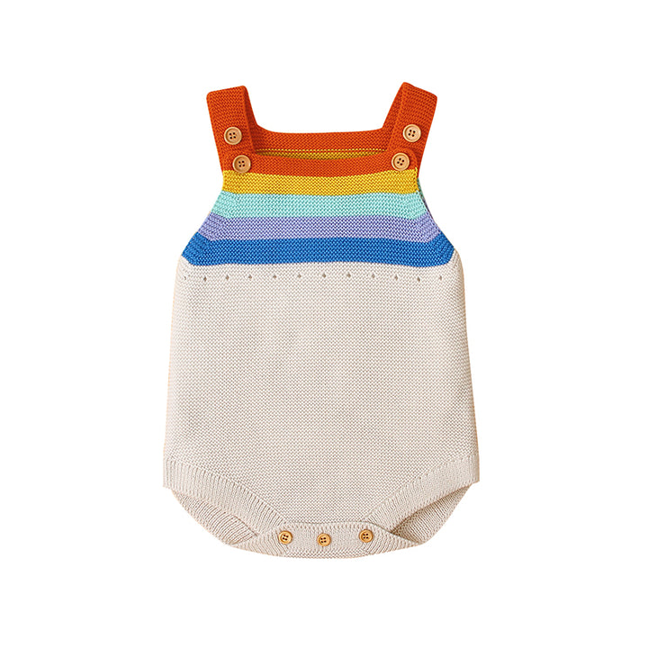 White-Baby-Romper-Toddler-Knit-Jumpsuit-Rainbow-Sleeveless-Sunsuit-A007-Front