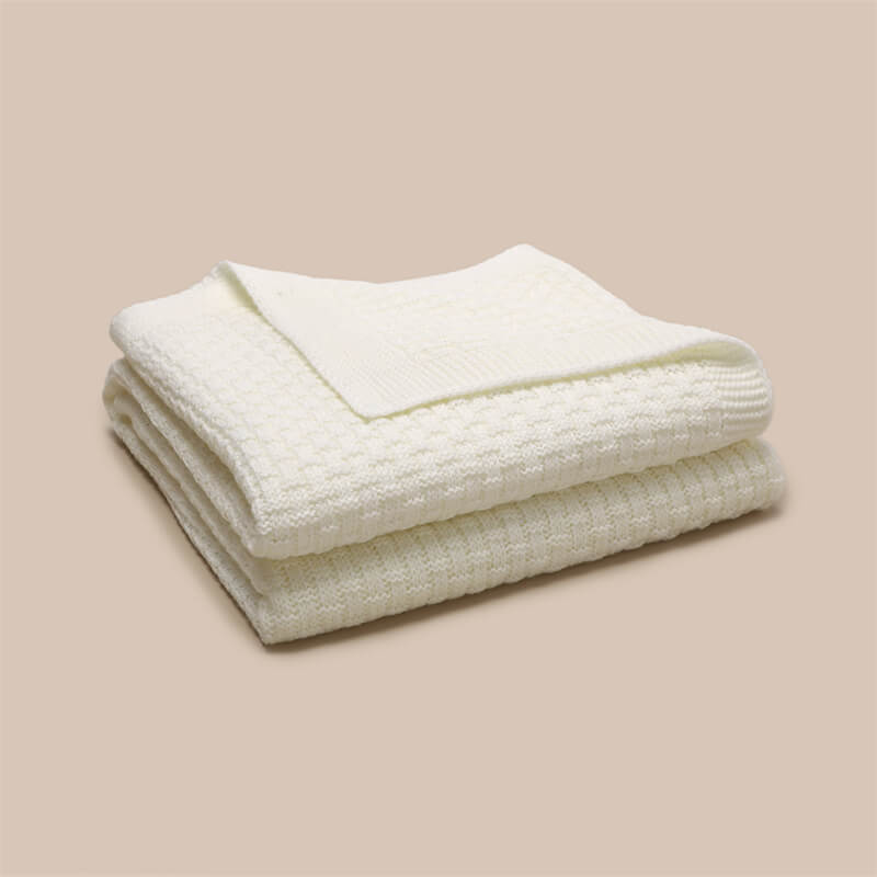    White-Cable-Knit-Blanket-Baby-Nursery-Stroller-Blanket-Organic-Cotton-A039