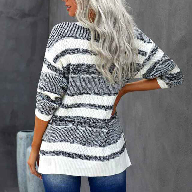 White-Color-Block-Sweater-for-Women-Long-Sleeve-Round-Neck-Striped-Stitching-Casual-Loose-Knitted-Pullover-Tops-K176-Back