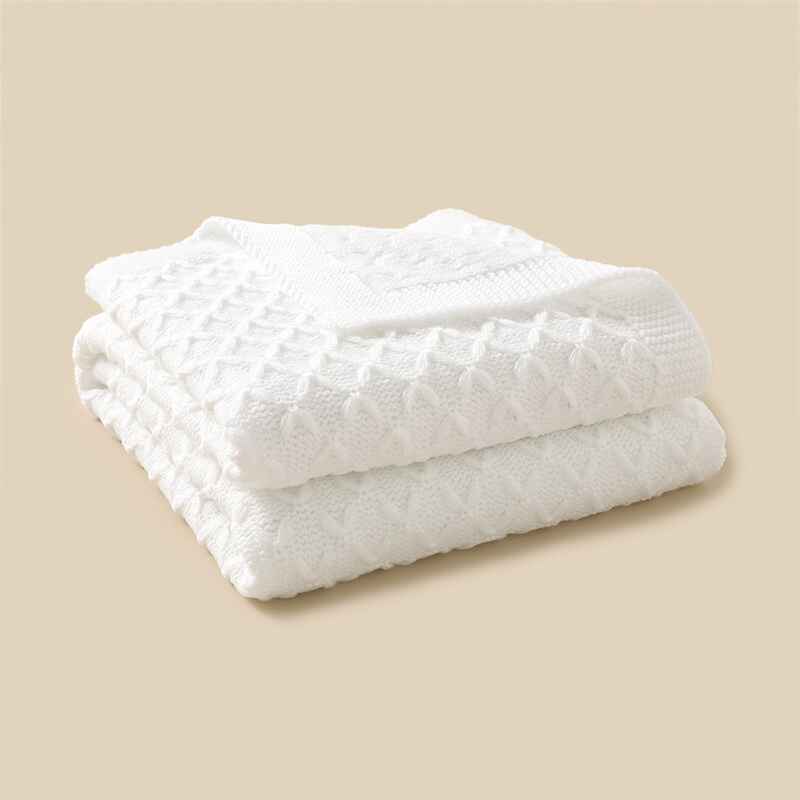 White-Cute-New-York-Premium-Soft-Cotton-Cable-Knit-Baby-Blankets-Receiving-Blanket-A064