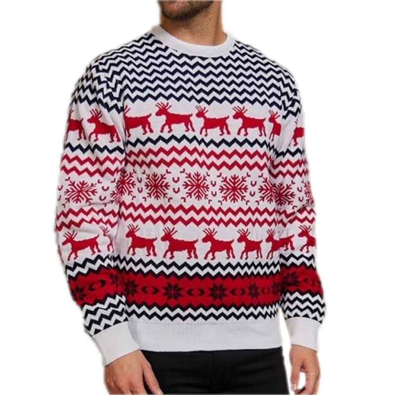 White-Men-Ugly-Christmas-Tree-Reindeer-Holiday-Knit-Sweater-Pullover-K619