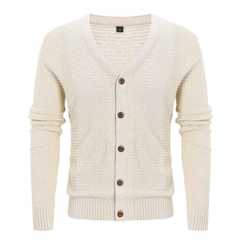 White-Mens-New-Knitted-Sweater-Cardigan-Fashion-Casual-V-neck-Button-Sweater-G105-Front