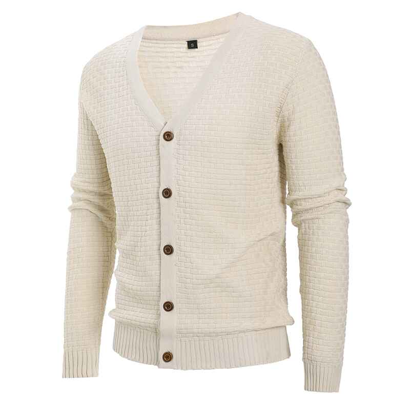 White-Mens-New-Knitted-Sweater-Cardigan-Fashion-Casual-V-neck-Button-Sweater-G105-Side