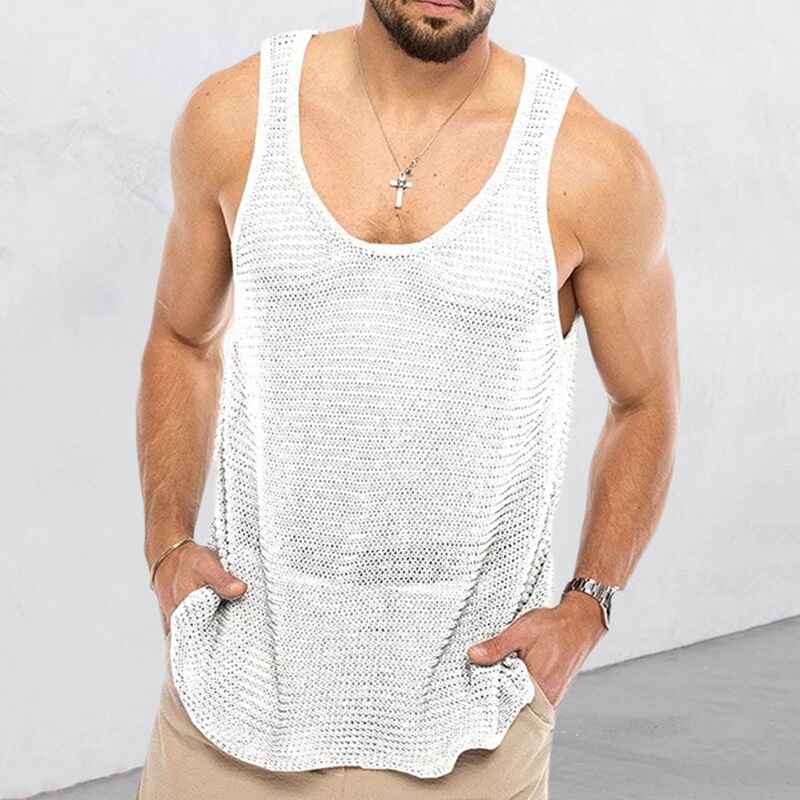 White-Mens-Tank-Tops-Casual-Sleeveless-Lightweight-Muscle-Shirts-Knit-Loose-Cami-Shirt-Summer-Sweater-Vest-Blouses-G083-Front