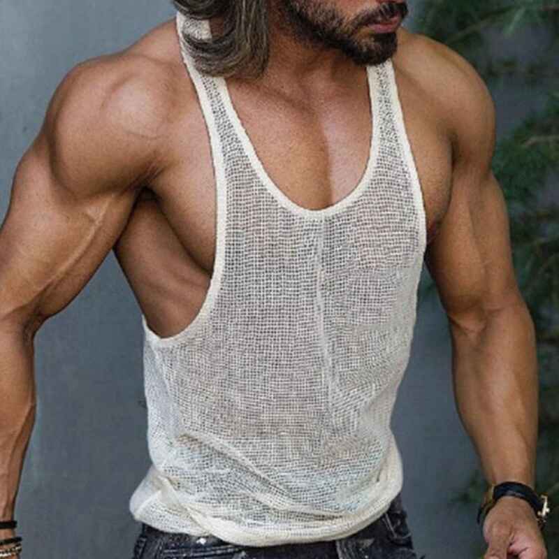 White-Mens-summer-new-white-bottoming-sweater-loose-fitness-sports-vest-G084