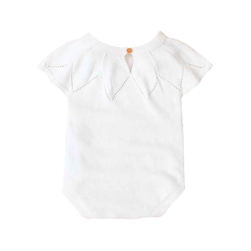 White-Newborn-Baby-Girl-Knit-Short-Sleeve-Lace-Neck-Bodysuit-Jumpsuit-Set-Short-Sleeves-A012-Back