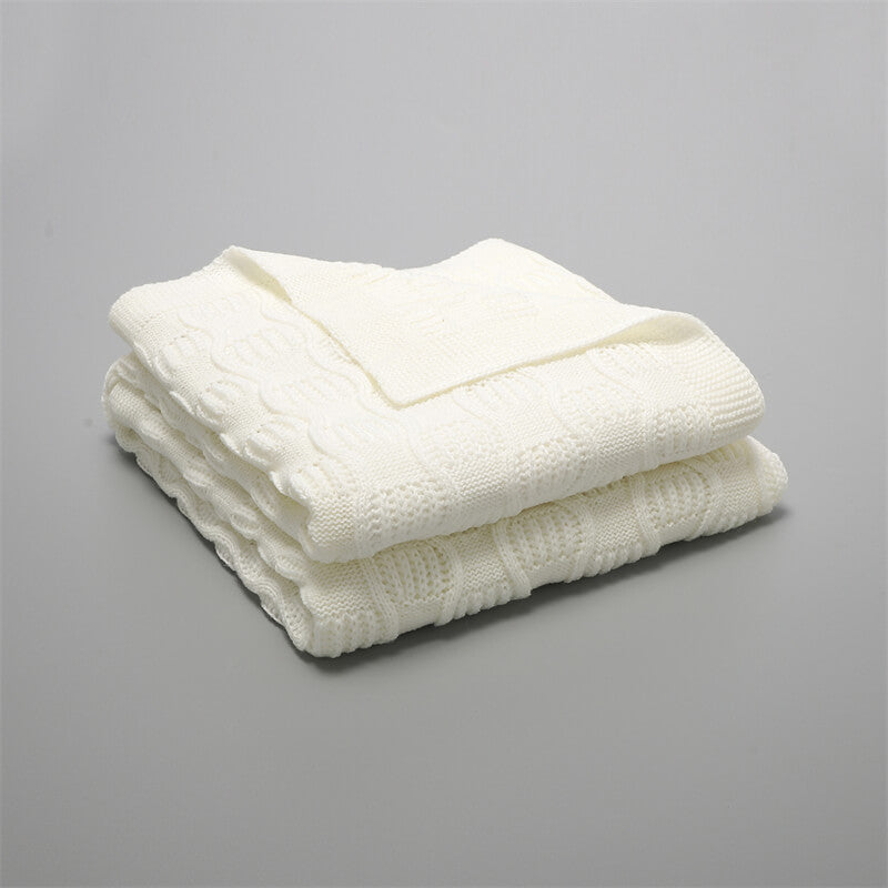 White-Organic-Cotton-Knit-Soft-Warm-Cozy-Unisex-Receiving-Swaddler-Cuddle-Stroller-Crib-Quilt-Blanket-A037