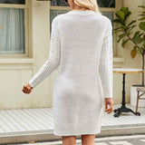 White-Women-Casual-V-Neck-Knitted-Sweater-Dress-Long-Sleeve-Loose-Solid-Color-Hem-Slit-Sweater-Dresses-K577-Back