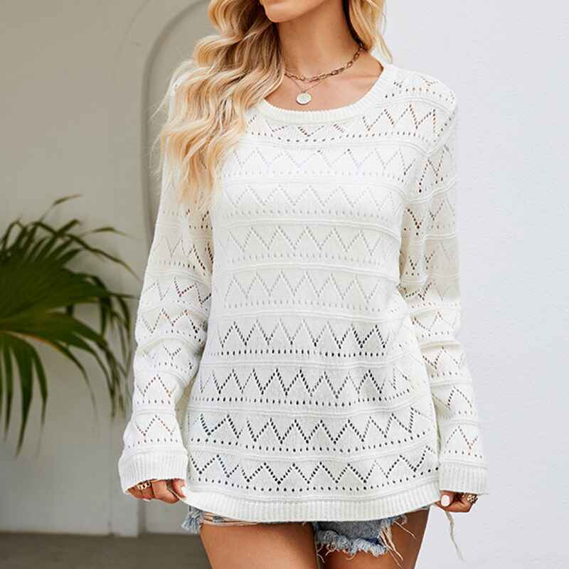White-Women-Hollow-Out-Crochet-Knit-Sweater-Cover-Up-Tops-Trendy-Long-Sleeve-Pullover-Shirt-See-Through-Knitwear-k611-Front