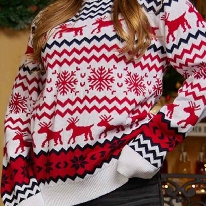    White-Women-Ugly-Christmas-Tree-Reindeer-Holiday-Knit-Sweater-Pullover-K619