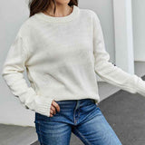White-Womens-Crew-Neck-Sweaters-Long-Sleeve-Pullover-Knitted-Casual-Comfy-Jumper-Tops-K581-Side