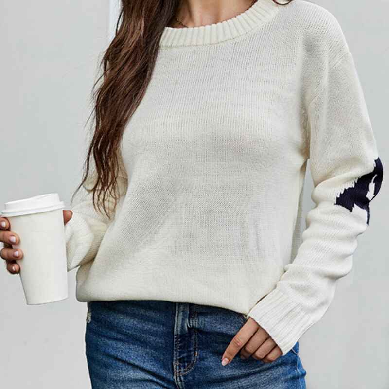 White-Womens-Crew-Neck-Sweaters-Long-Sleeve-Pullover-Knitted-Casual-Comfy-Jumper-Tops-K581