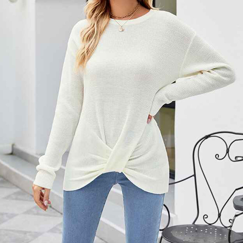 White-Womens-Long-Sleeve-Oversized-Crew-Neck-Solid- Color-Knit-Pullover-Sweater-Tops-K493