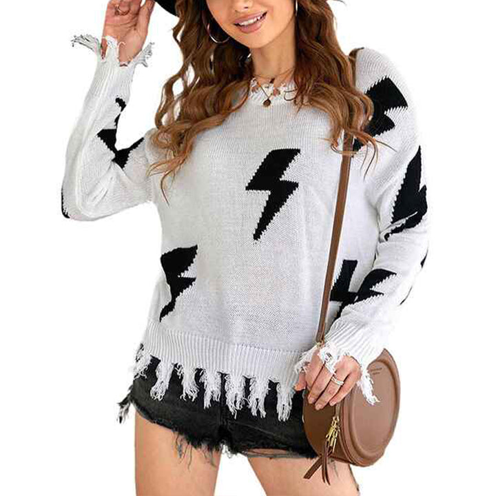 White-Womens-Loose-Long-Sleeve-Crew-Neck-Ripped-Pullover-Knit-Sweater-Crop-Top-K193