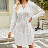 White-Womens-Sweater-Dress-Long-Sleeve-V-Neck-Cable-Knit-Sweater-Dresses-Casual-Loose-K584
