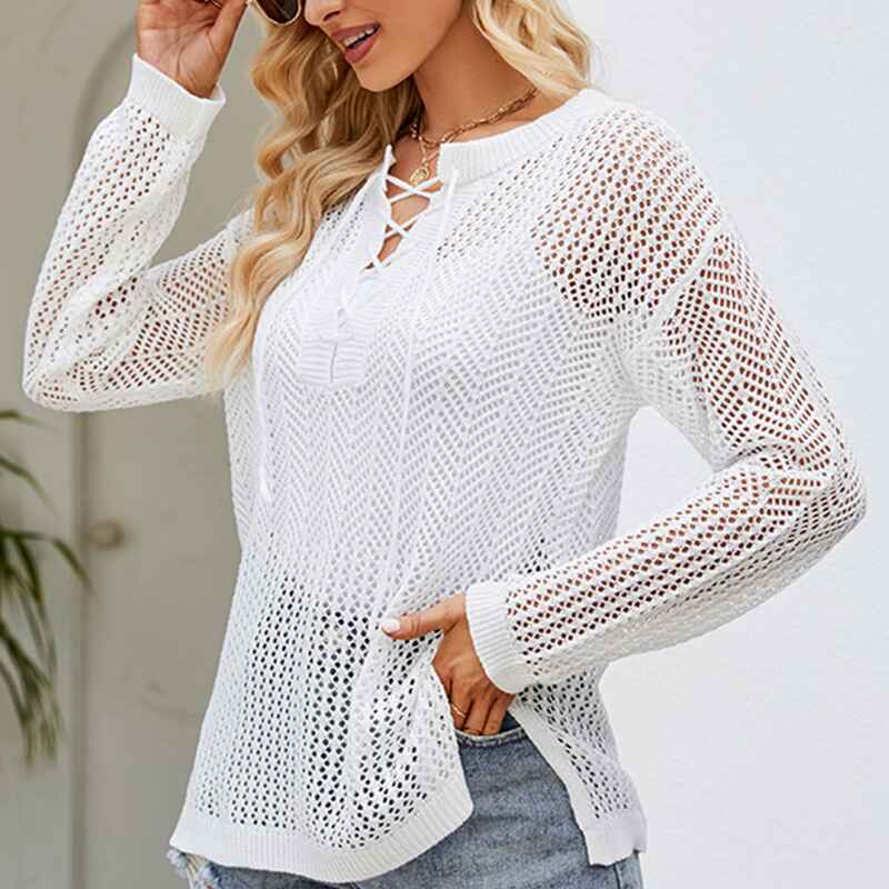 White-Womens-Sweaters-Causal-Long-Sleeve-V-Neck-Lightweight-Corchet-Pullover-Sweater-Tops-k609-Side