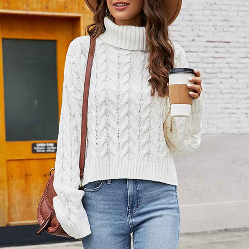 White-Womens-Turtleneck-Long-Sleeve-Cable-Knit-Sweaters-K603-Front-3