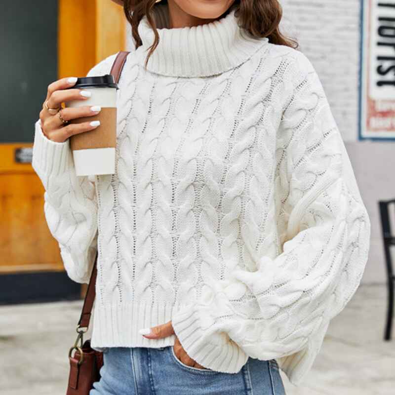 White-Womens-Turtleneck-Long-Sleeve-Cable-Knit-Sweaters-K603