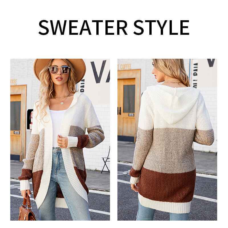 White-Womens-cardigan-sweater-contrast-color-knitted-sweater-Hooded-jacket-k628-Detail