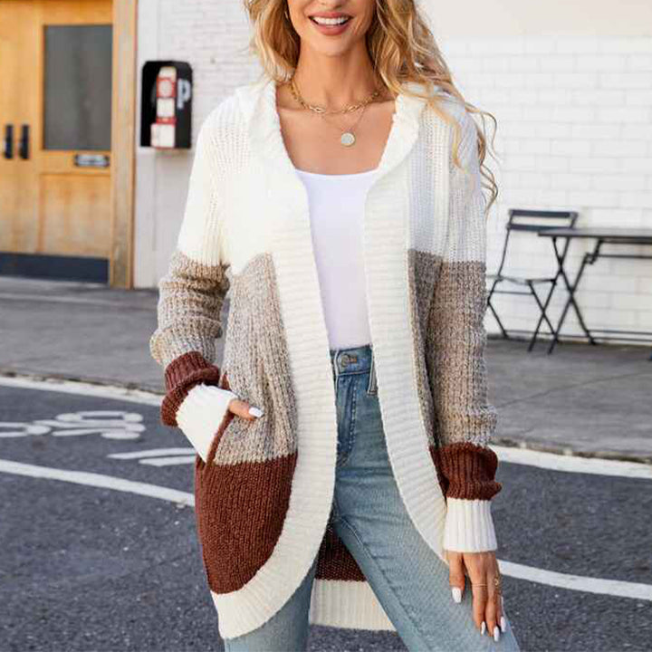 White-Womens-cardigan-sweater-contrast-color-knitted-sweater-Hooded-jacket-k628
