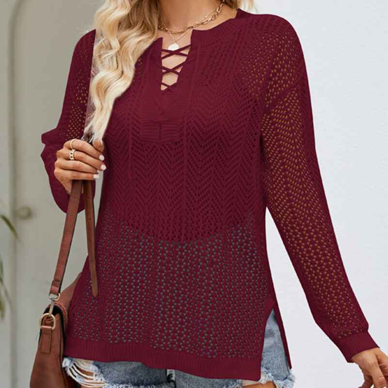 Wine-Red-Womens-Sweaters-Causal-Long-Sleeve-V-Neck-Lightweight-Corchet-Pullover-Sweater-Tops-k609