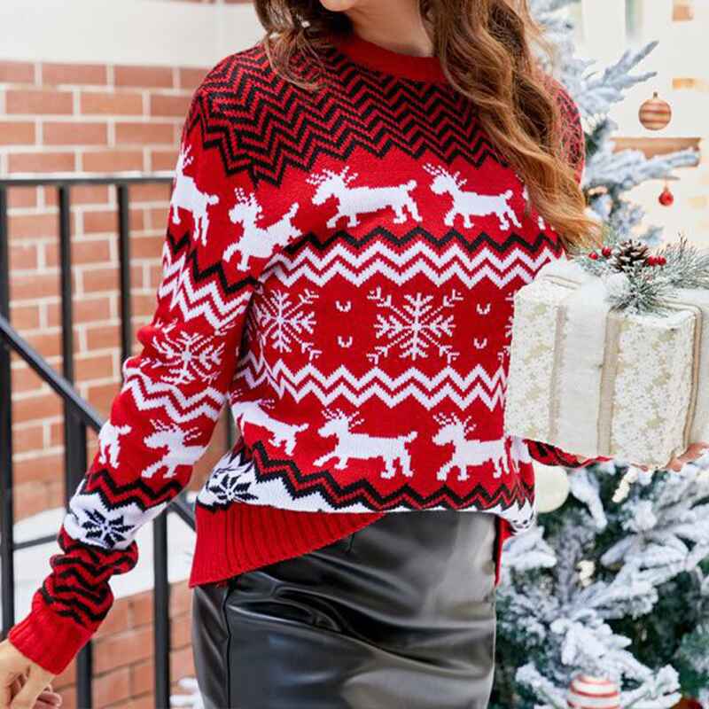 Women-Ugly-Christmas-Tree-Reindeer-Holiday-Knit-Sweater-Pullover-K619-Front-2