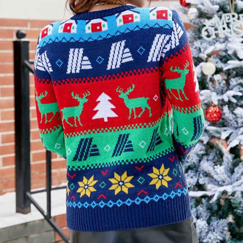 Womens-Christmas-Reindeer-Xmas-Snowflake-Patterns-Knitted-Sweater-Long-Sleeve-Elk-Floral-Printed-Pullover-K618-Back