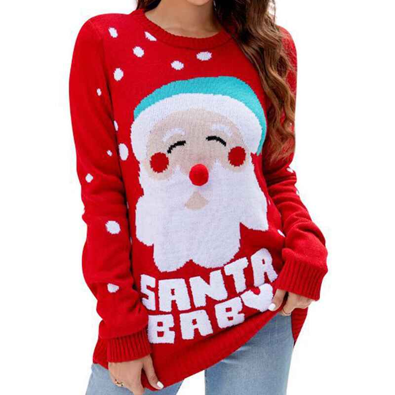 Womens-Knitted-Pullover-Ugly-Christmas-Sweater-Jumpers-K616-White-Background