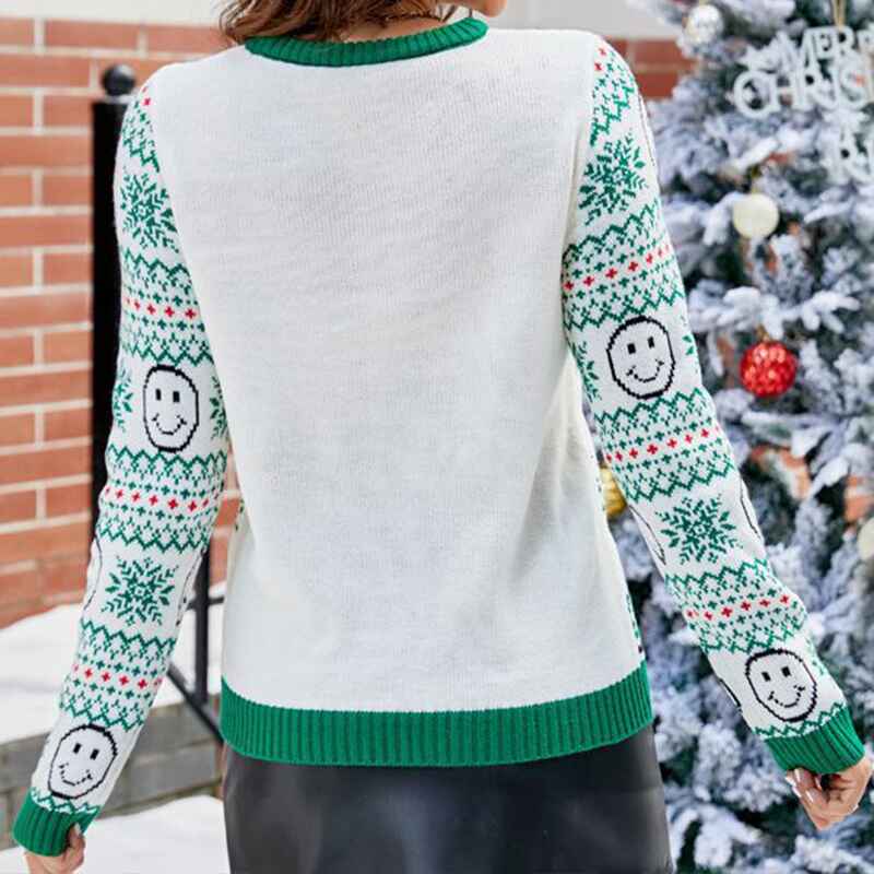 Womens-Ugly-Christmas-Sweater-Smiley-Face-Pattern-Xmas-Pullover-Knitted-Jumper-K617-Back
