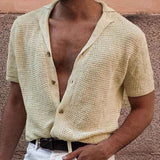 Yellow-Mens-short-sleeved-sweater-Summer-thin-loose-POLO-shirt-G086