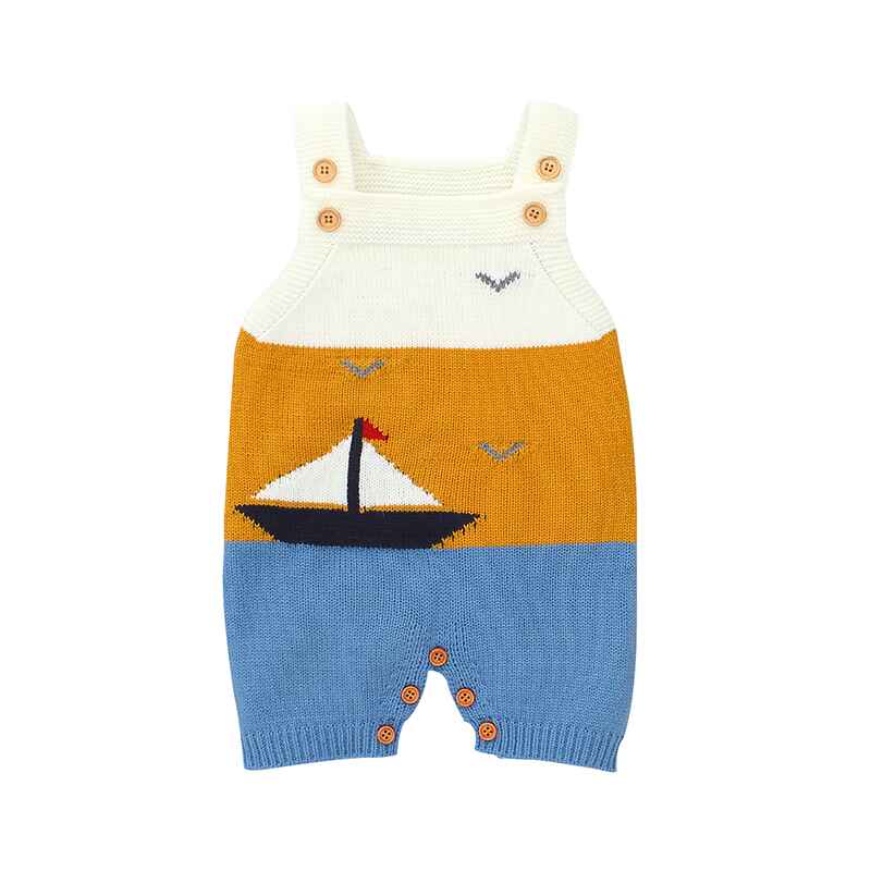    Yellow-Newborn-Baby-Boy-Color-Block-Knit-Sleeveless-Sailing-Pattern-Bodysuit-Jumpsuit-Set-Sleeveless-A018-Front