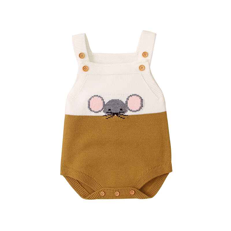 Yellow-Newborn-Baby-Boy-Girl-Colorblock-Knit-Sleeveless-Cute-Mouse-Pattern-Bodysuit-Jumpsuit-Set-Sleeveless-A016-Front