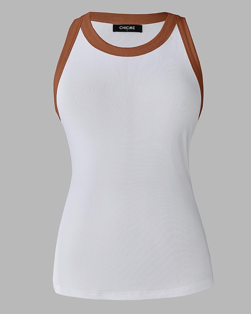 Contrast Binding Tank Tops Summer Sleeveless Basic Cami Top Shirt Slim Knit Ribbed Racerback Blouses