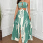Colorblock Tropical Print Sexy Halter Waist Cutout Maxi Dress Casual Slit Criss Cross A Line Dress