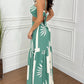 Colorblock Tropical Print Sexy Halter Waist Cutout Maxi Dress Casual Slit Criss Cross A Line Dress