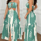 Colorblock Tropical Print Sexy Halter Waist Cutout Maxi Dress Casual Slit Criss Cross A Line Dress